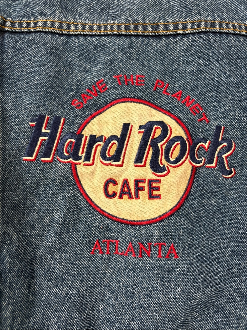 Vintage Hard Rock Cafe Denim Jacket Blue with Navy Patch